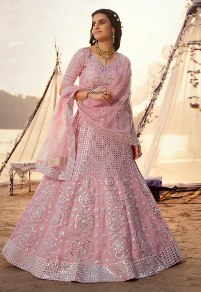 Pink organza circular wedding lehenga choli 5505