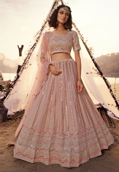 Beige organza circular wedding lehenga choli 5507