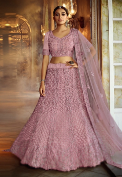 Pink net circular reception lehenga choli 5404