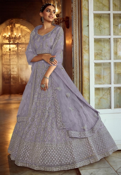 Light purple net circular reception lehenga choli 5405