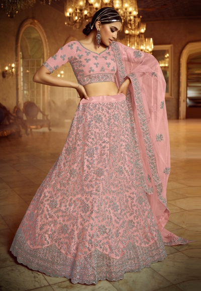 Pink net circular party wear lehenga choli 5406