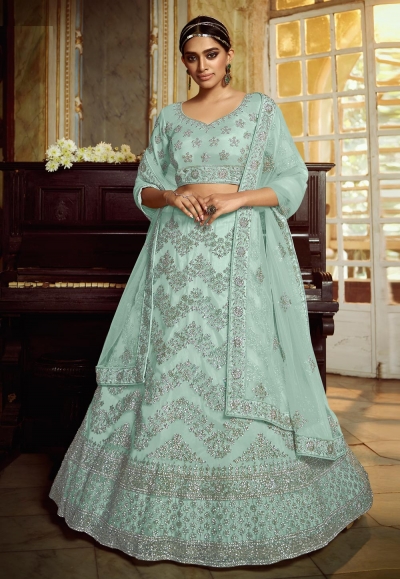 Sea green net circular lehenga choli 5407