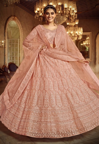 Peach net circular engagement lehenga choli 5408