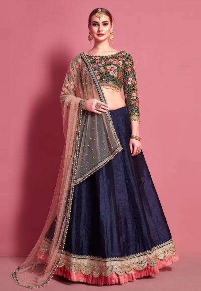 Navy blue art silk circular lehenga choli 4601