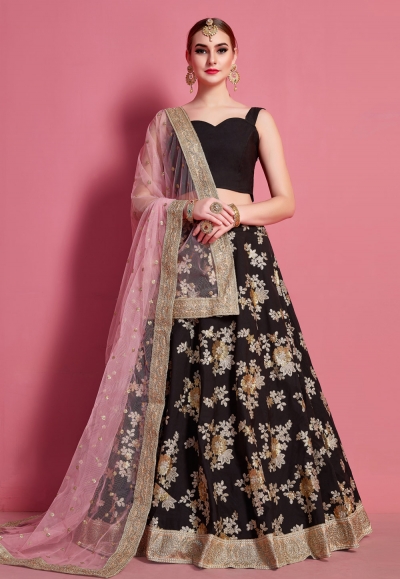 Black crepe silk circular lehenga choli 4612