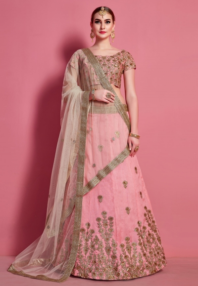 Pink art silk circular lehenga choli 4615