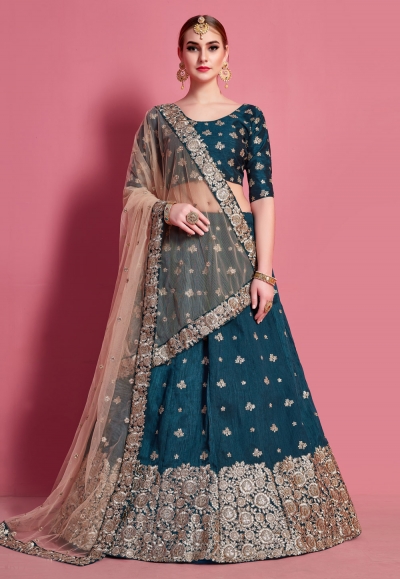 Teal art silk circular lehenga choli 4617