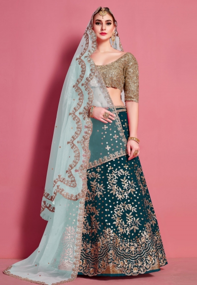 Teal art silk circular lehenga choli 4623