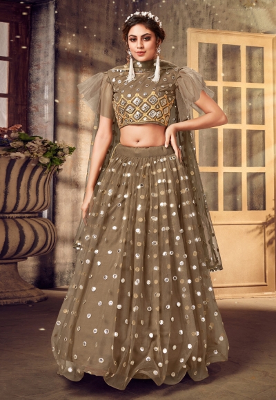 Brown net designer lehenga choli 1030