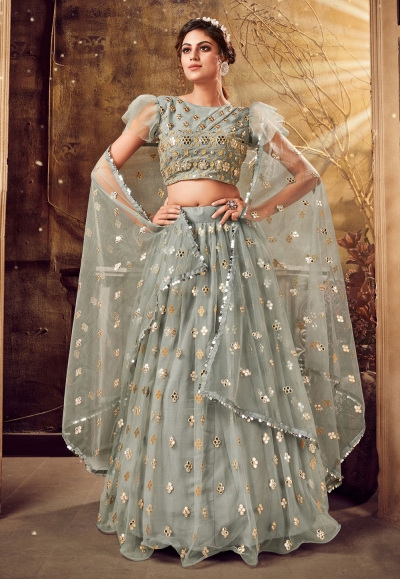 Grey net designer lehenga choli 1033