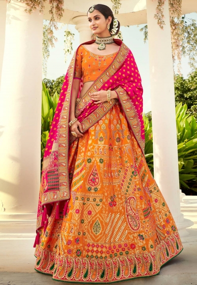 Orange banarasi silk patola lehenga choli 4204