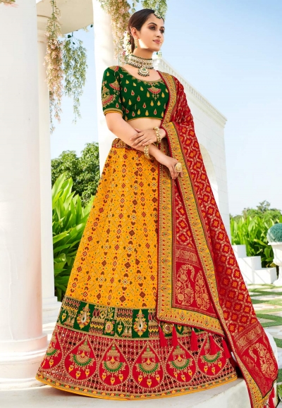 Yellow silk wedding lehenga choli 4211