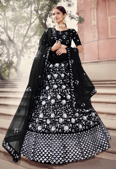 Black net sequins work lehenga choli 5901