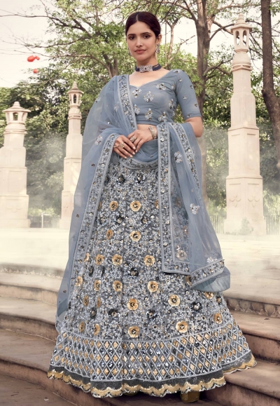 Grey net sequins work lehenga choli 5903