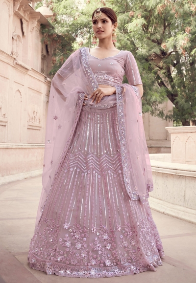 Pink net sequins work reception lehenga choli 5908