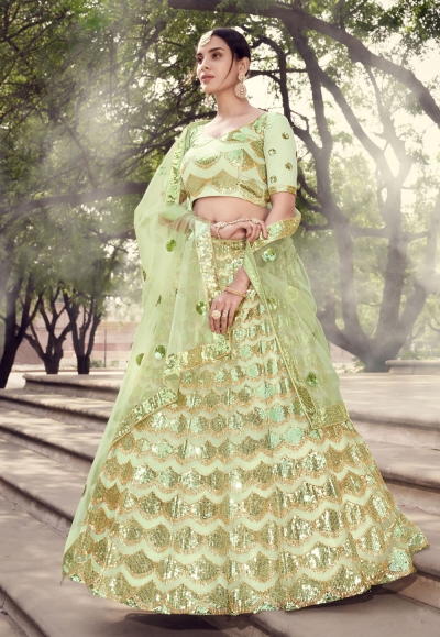 Light green net sequins work lehenga choli 5909