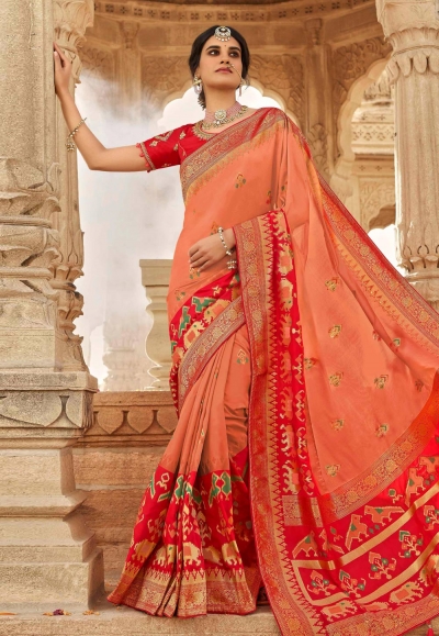 Peach silk saree with blouse 13328