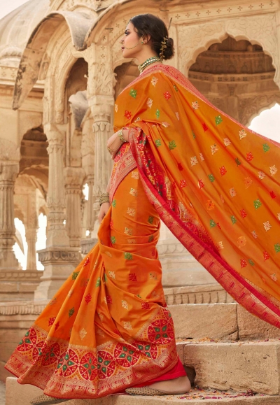 Orange silk festival wear saree 13330