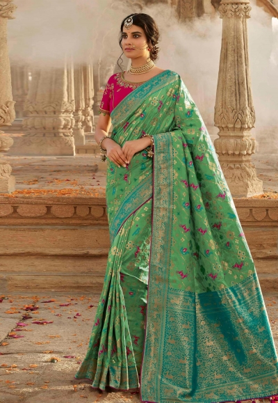 Green silk festival wear saree 13332
