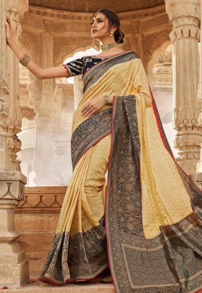 Cream silk saree with blouse 13333