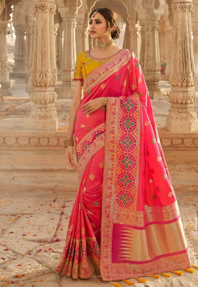 Pink silk saree with blouse 13334