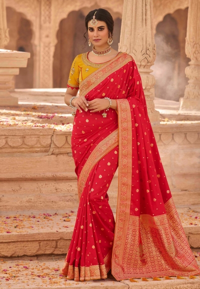 Red silk festival wear saree 13336