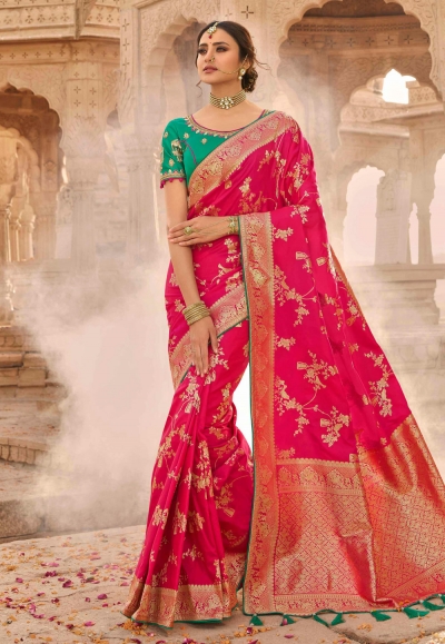 Pink silk saree with blouse 13339