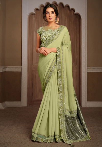 Light green silk party wear saree 21303