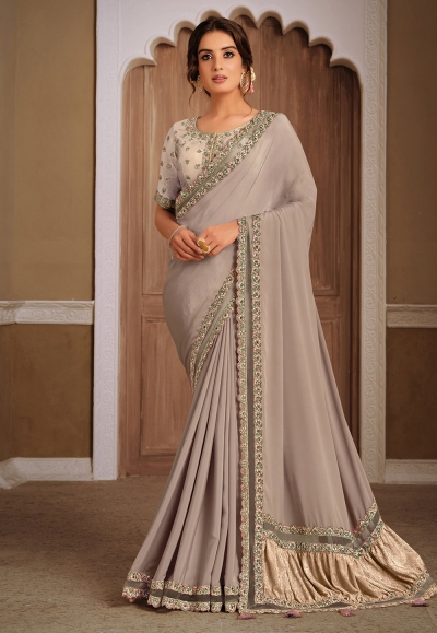 Grey silk party wear saree 21310