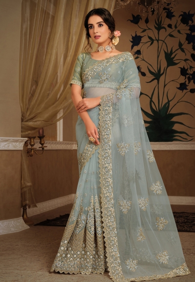 Sky blue net party wear saree 21311