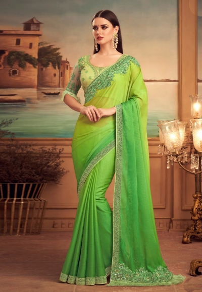 Green chiffon party wear saree 25004