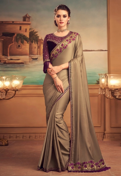 Brown silk party wear saree 25011