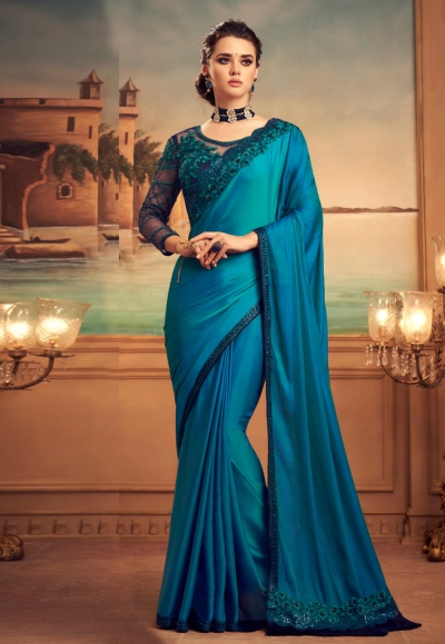 Blue silk saree with blouse 25012