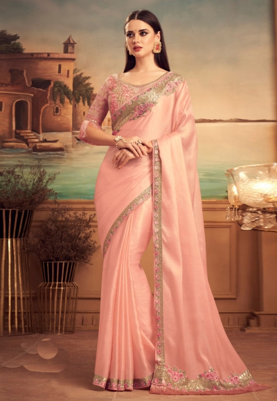 Peach silk party wear saree 25015