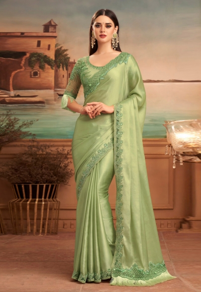 Light green silk party wear saree 25017