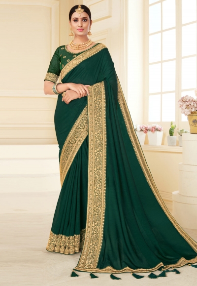 Green silk saree with blouse 1706