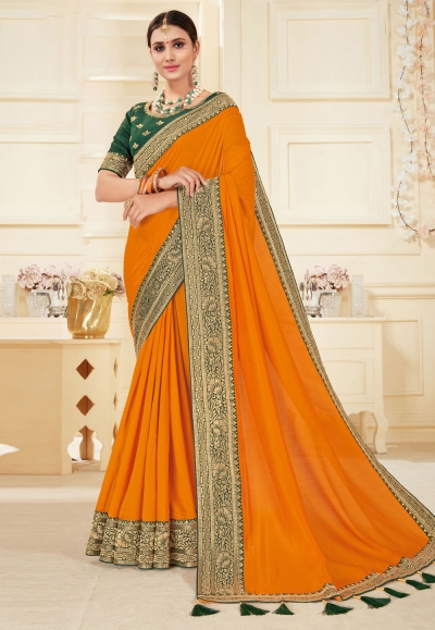 Orange silk festival wear saree 1707