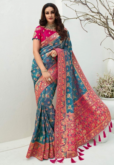 Blue banarasi silk festival wear saree 10099