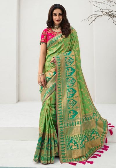 Green banarasi silk saree with blouse 10101