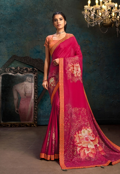 Pink silk saree with blouse 21107