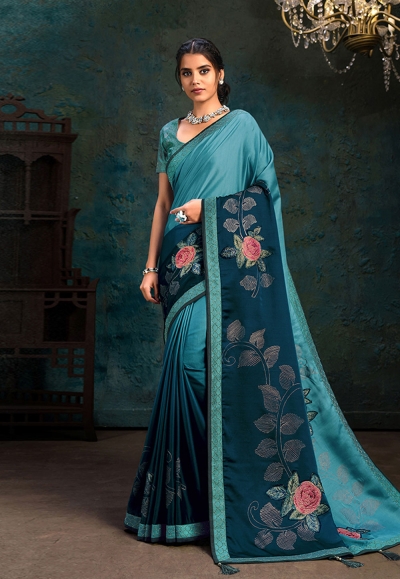 Sky blue silk stone work saree 21108