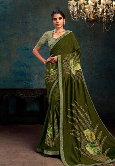 Mehndi silk stone work saree 21110