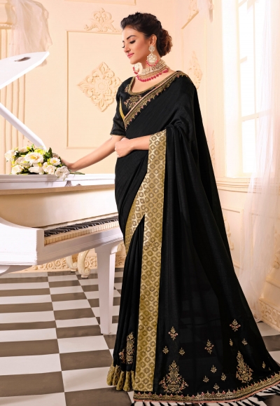 Black silk saree with blouse 318