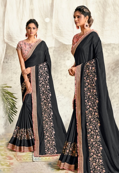 Black silk saree with blouse 21007