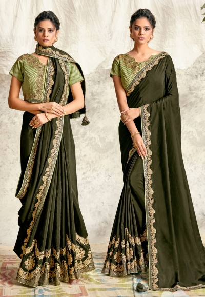 Green crepe silk festival wear saree 21012