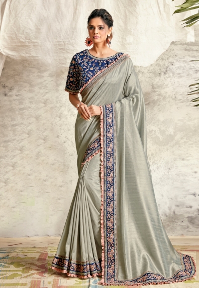 Grey silk party wear saree 21014