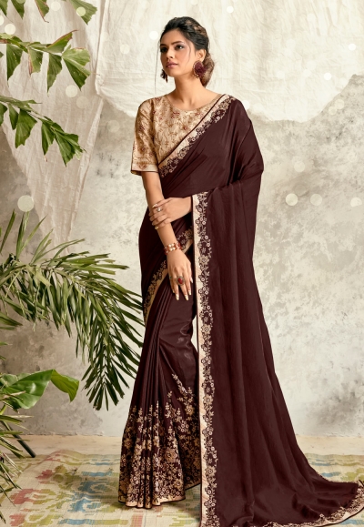 Brown crepe silk saree with blouse 21015