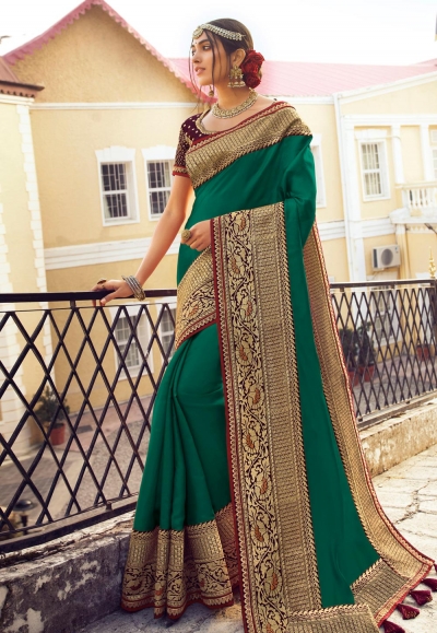 Green silk party wear saree 6407