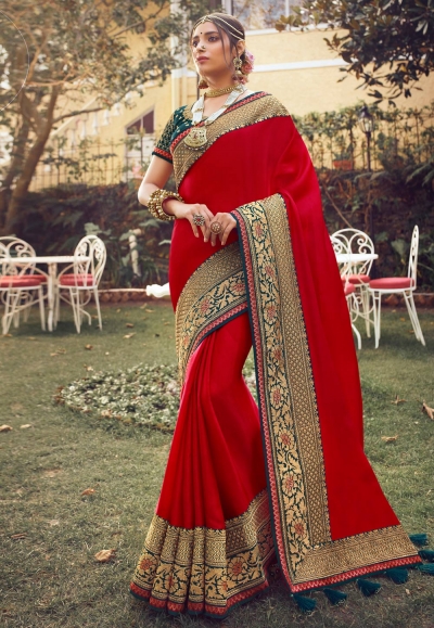 Red silk festival wear saree 6401