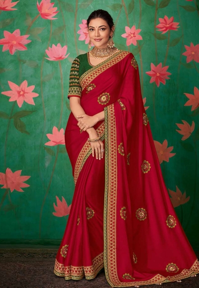 Kajal aggarwal magenta art silk bollywood saree 5151